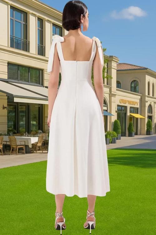 Feminen A Kesim Midi Abiye Elbise Polyester Elastan Dokuma Kumaştan Günlük Kullanım İçin