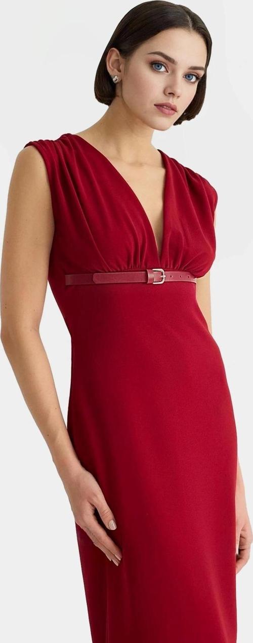 Bodycon Midi Elbise V Yaka Kemerli Scuba Krep Polyester Günlük Uzun Ömürlü Modern Stil