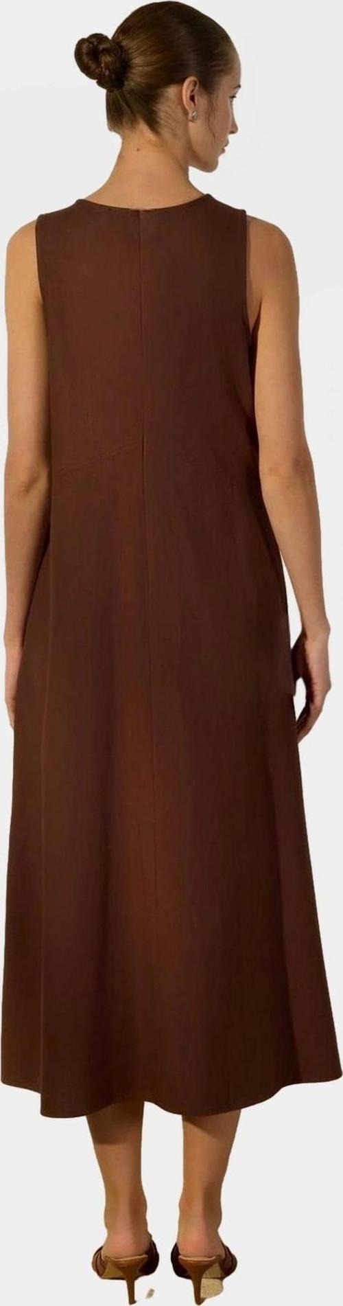 Nefes Alan Pamuklu Keten Midi Elbise Shift Kalıp Kolsuz Dikiş Detayları Modern Stil