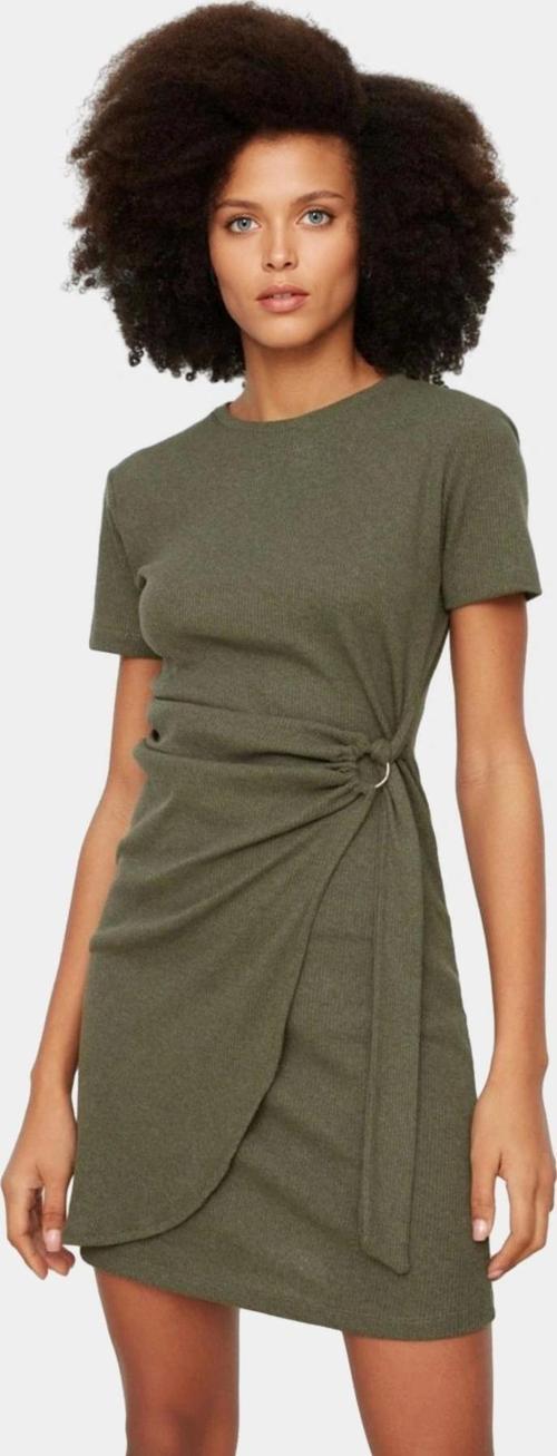 Rahat ve Şık Örme Mini Elbise Bisiklet Yaka Bağlama Detayı Uzun Ömürlü Trend Tasarım