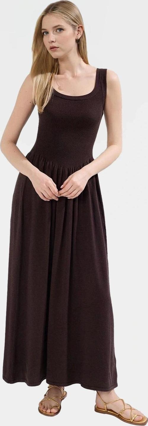 A line Havuz Yaka Midi Triko Elbise Viskoz Karışımlı Rahat Günlük Stil Özel Tasarım Seçkin Malzeme