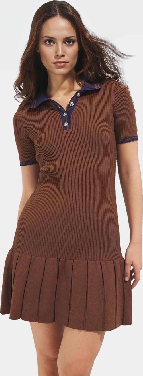 Rahat Triko Mini Elbise Polo Yaka Kısa Kol Bodycon Kaliteli İşçilik Seçkin Malzeme