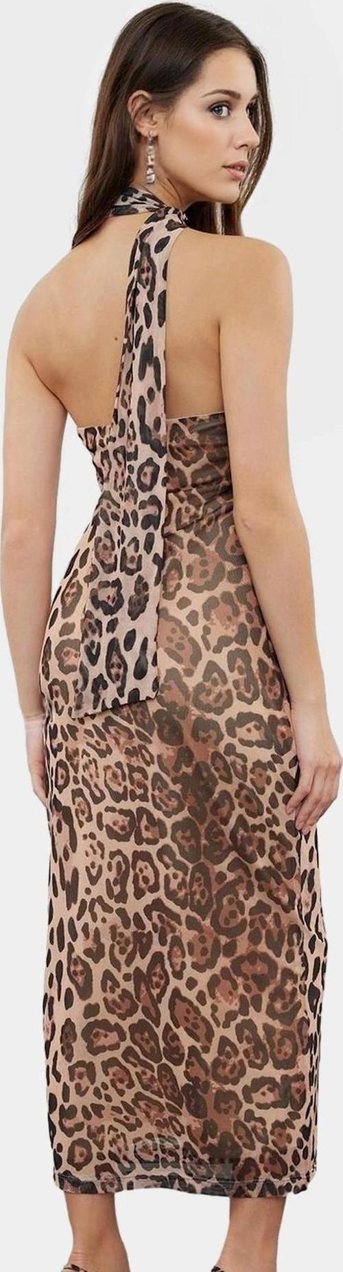 Yazlık Kolsuz Bodycon Tül Elbise Leopar Desenli Midi Boy Astarlı Mükemmel Uyum Premium Kalite