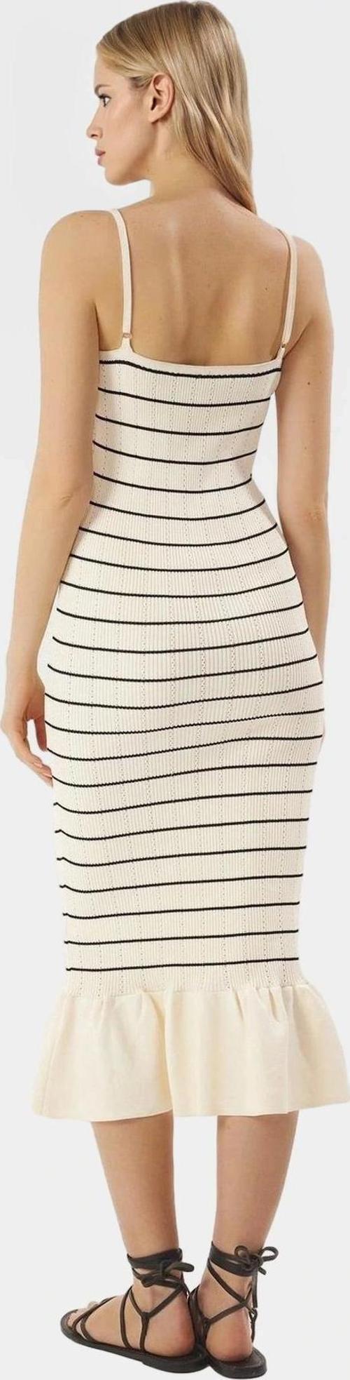 Rahat V Yaka Çizgili Triko Midi Elbise Günlük Yaz Stilleri İçin Polyester Kaliteli İşçilik