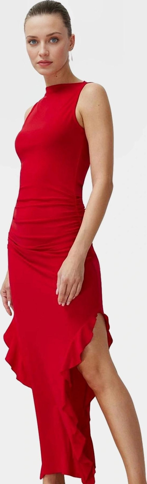 Bodycon Maxi Elbise Esnek Fırfırlı Kayık Yaka Yazlık Seçkin Malzeme Trend Tasarım