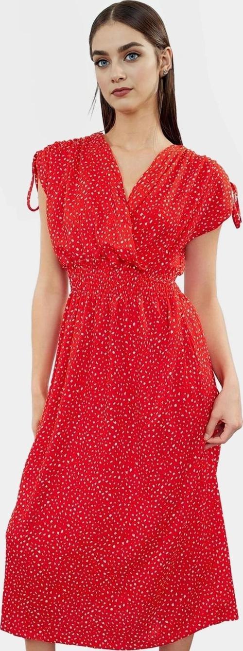 A line Midi Elbise Yazlık Örme Polyester Beli Lastikli Kruvaze Yüksek Kalite