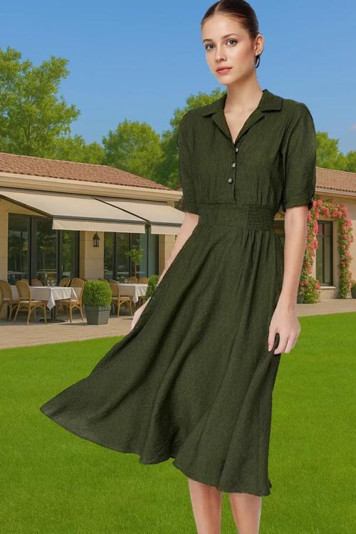 A Kesim Gipeli Midi Elbise Balon Kol Viskoz Günlük Kombin Uzun Ömürlü Özenle Seçilmiş Mükemmel Uyum