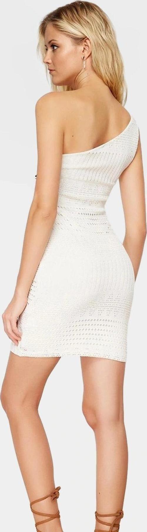 Bodycon Tek Omuzlu Mini Elbise Örme Triko Kumaş Rahat Günlük Stil Kullanım İçin