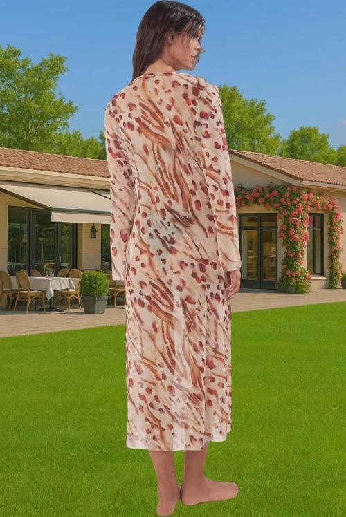 Şık Leopar Desenli Maxi Plaj Elbisesi Nefes Alan Polyester Kumaş Mükemmel Uyum Profesyonel Görünüm