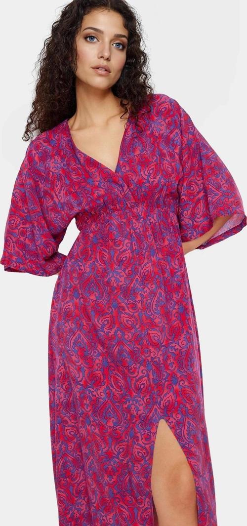 A Kesim Midi Elbise Etnik Desenli Viskoz Dokuma Truvakar Kollu Yazlık Zarifane Tasarım