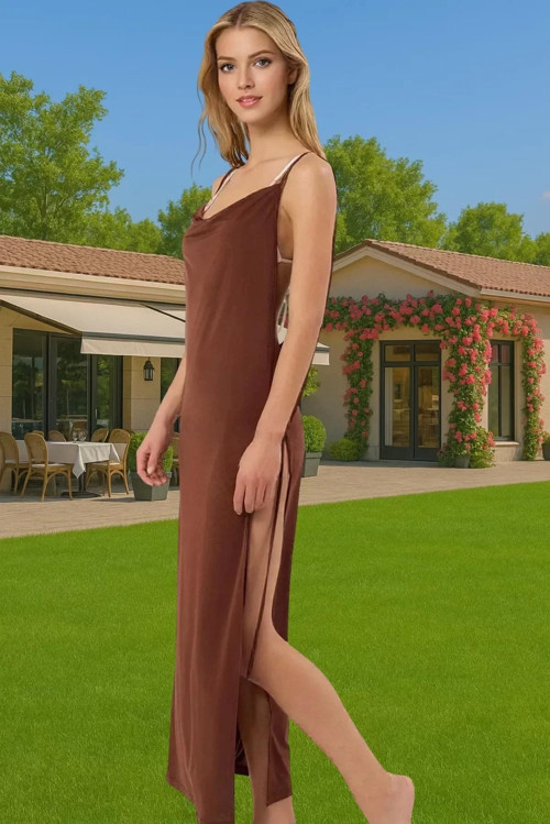 Kadın Yazlık Örme Bodycon Plaj Elbise Derin Yırtmaçlı Maxi Özenle Seçilmiş Özel Tasarım