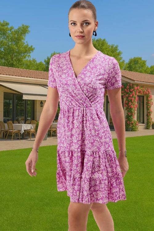 Kadın Yazlık Mini Elbise Polyester Elastan Kumaşlı Kisa Kol Konforlu Kesim Özenle Seçilmiş