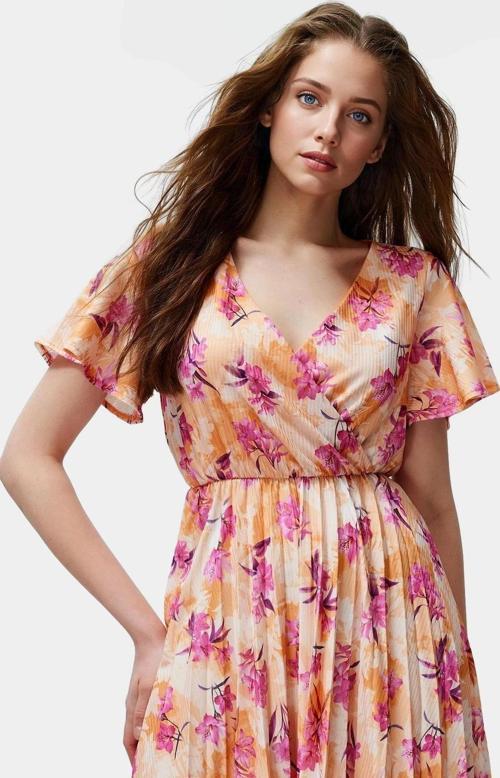 Skater Elbise Kısa Kollu Piliseli Örme Midi Astarlı Yazlık Profesyonel Görünüm Modern Stil