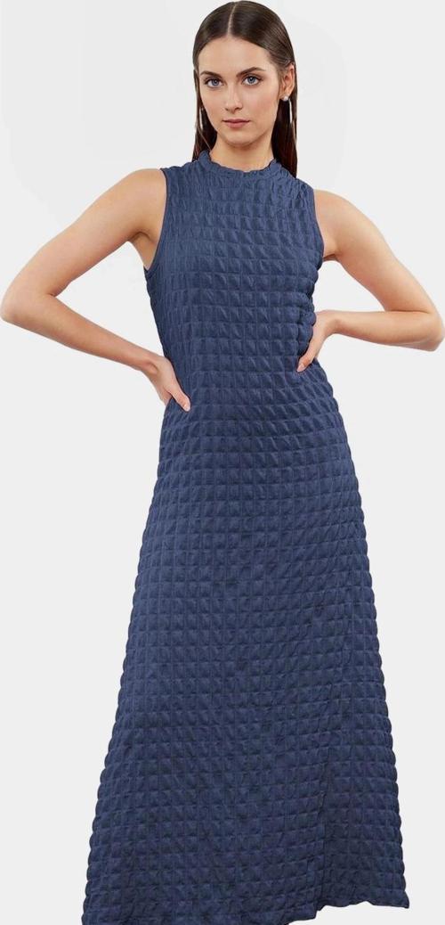 Astarlı A Line Gofre Dokulu Polyester Maxi Elbise Rahat Günlük Stil Kullanım İçin