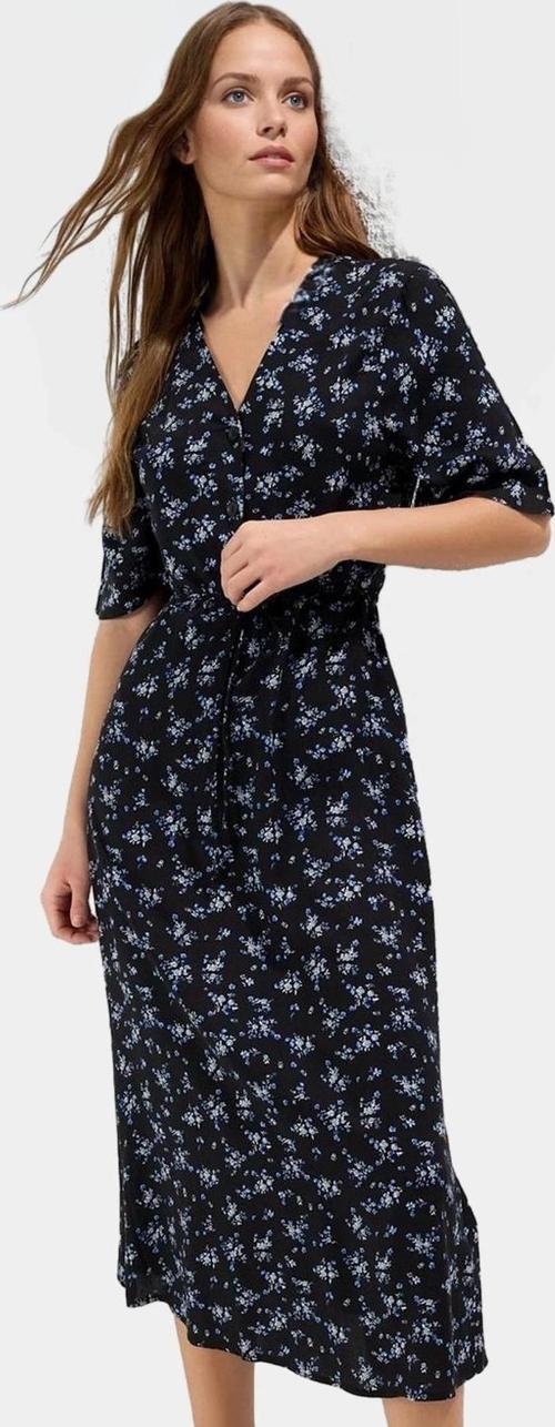 Çiçekli Viskoz Midi Elbise A line Kesim Kısa Kollu Rahat ve Şık Modern Stil