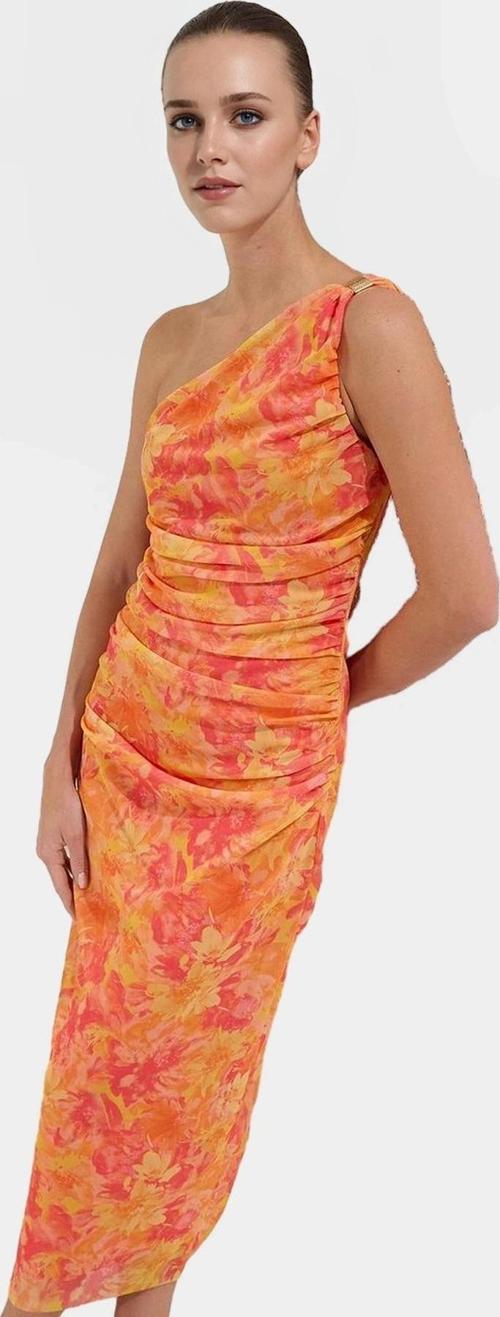 Tek Omuzlu Bodycon Midi Elbise Örme Tül Şık Tasarım Seçkin Malzeme Profesyonel Görünüm