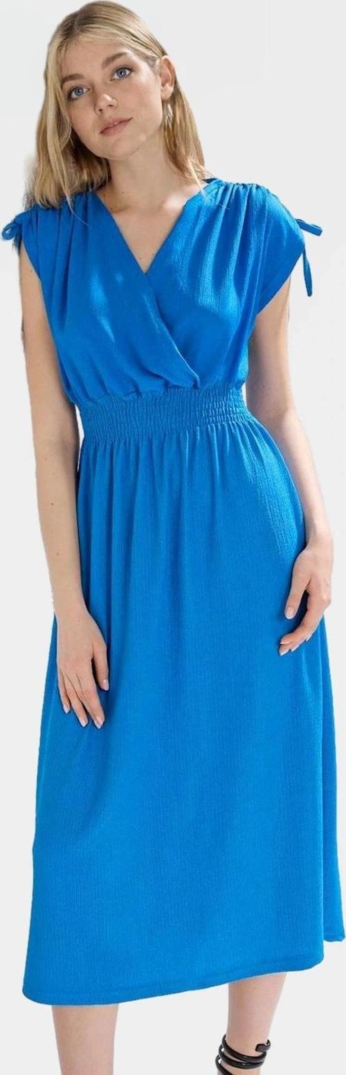 A line Midi Elbise Yazlık Örme Polyester Beli Lastikli Kruvaze Yüksek Kalite