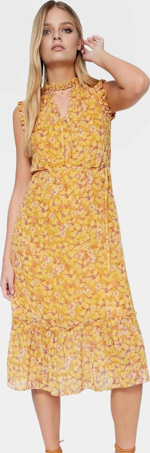 Şık Astarlı Şifon Elbise Çok Çiçek Desen Midi Boy Dik Yaka Rahat Kullanım Modern Stil