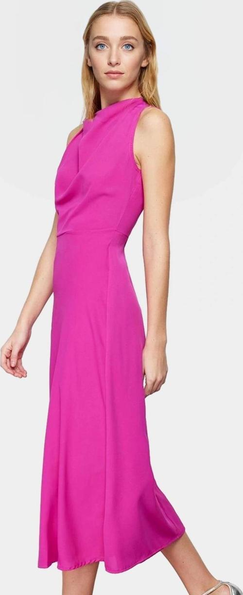 A Line Polyester Midi Elbise Degaje Yaka Krep Dokuma Astarlı Premium Kalite Modern Stil