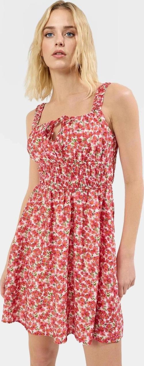 Lastikli Mini A line Elbise Çiçek Desenli Viskoz Rahat Yazlık Seçkin Malzeme Özel Tasarım