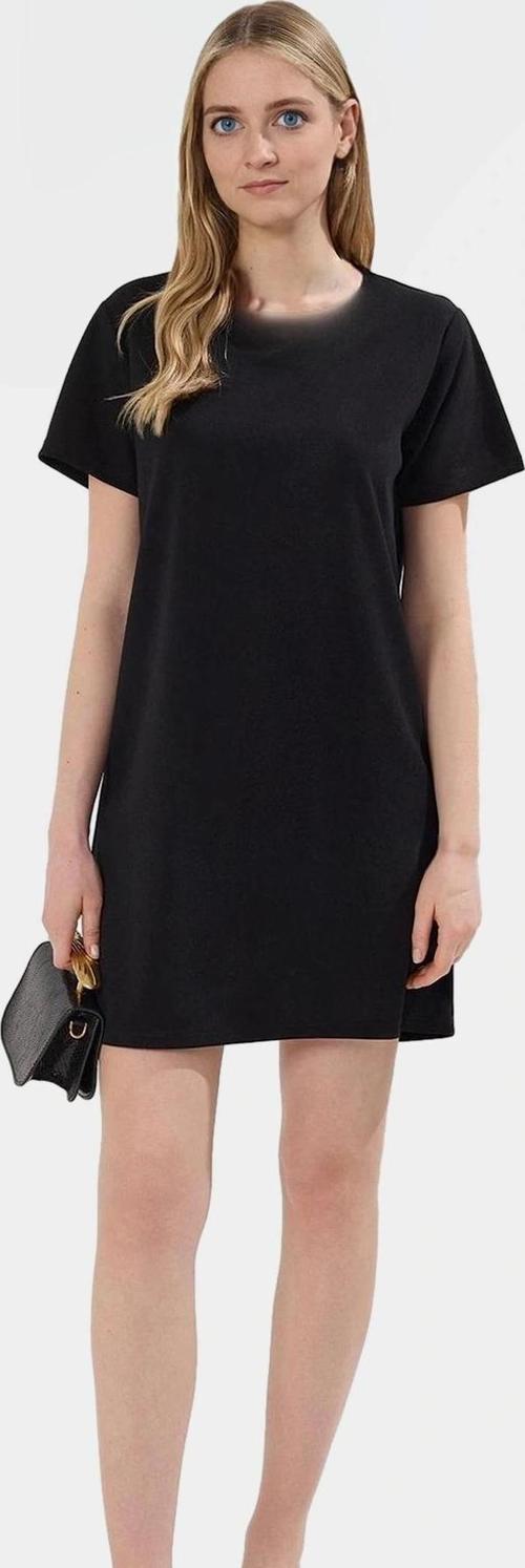 Yazlık Mini Elbise Nefes Alan Örme Kumaş Kısa Kol Bisiklet Yaka Seçkin Malzeme