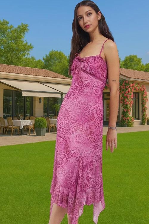 Feminen A Kesim Örme Tül Elbise Çiçek Desenli Yazlık Mükemmel Uyum Mükemmel Uyum Mükemmel Uyum