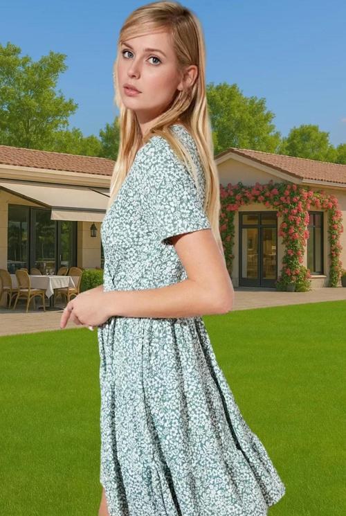 Kadın Yazlık Mini Elbise Polyester Elastan Kumaşlı Kisa Kol Konforlu Kesim Özenle Seçilmiş