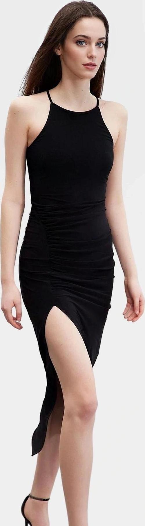 Esnek Maxi Elbise Halter Yaka Örme Kumaş Bodycon Midi Boy Rahat Ve Şık Mükemmel Uyum