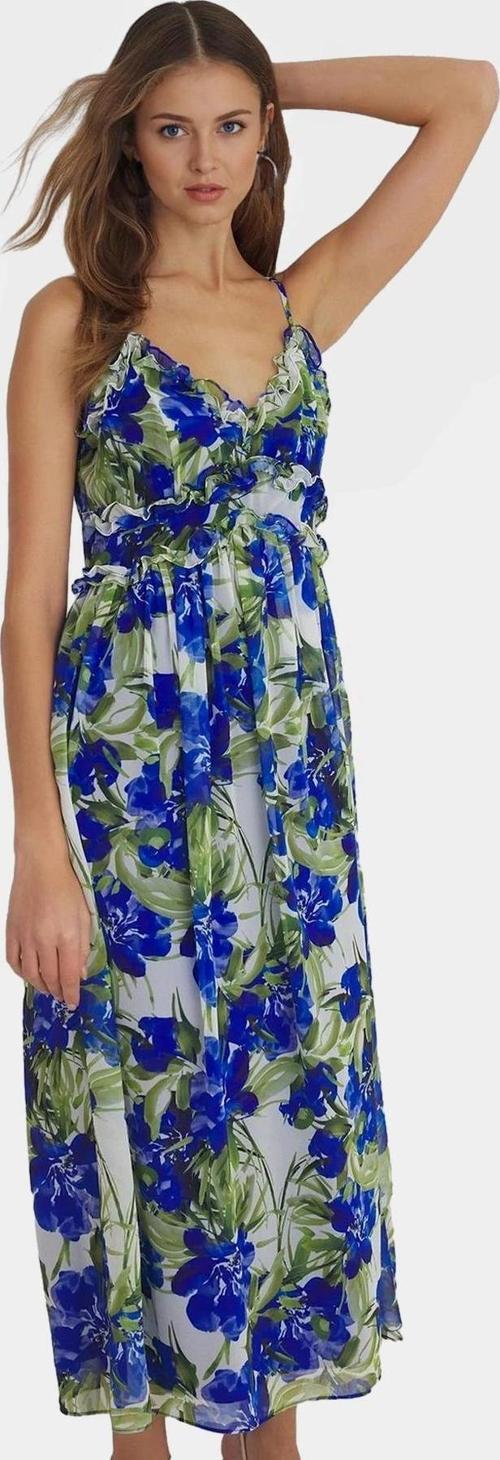 Çiçek Desenli A Kesim Maxi Elbise Şifon Kumaş V Yaka Astarlı Rahat Ve Şık Trend Tasarım