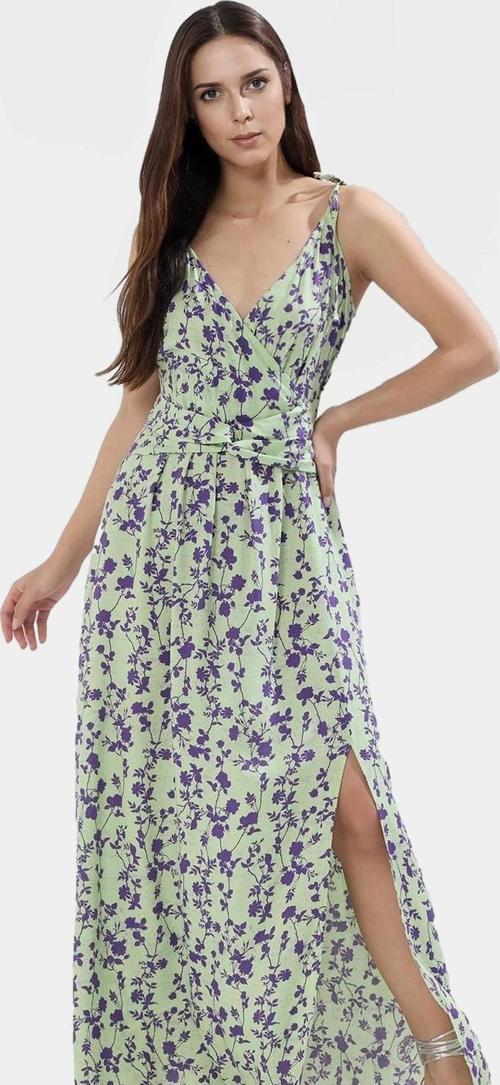 Leopar Desenli Kolsuz Viskoz Maxi Elbise A Line Kesim Yırtmaç Detay Zarifane Tasarım Modern Stil