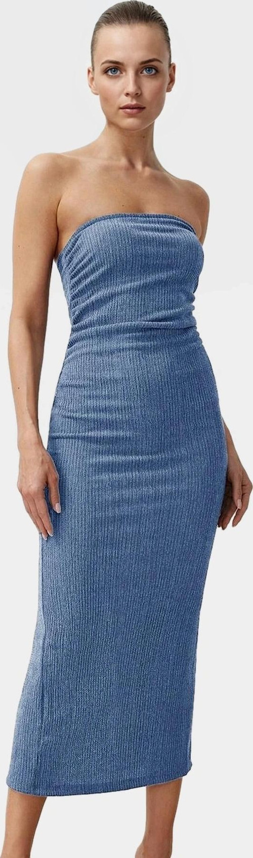 Straplez Bodycon Elbise Esnek Örme Kumaş Midi Boy Yazlık Konforlu Kesim Dayanıklı Malzeme