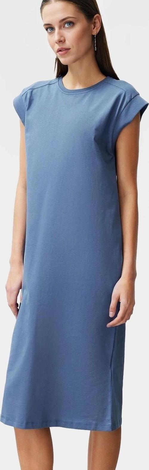 Pamuklu Rahat Kesim Midi T shirt Elbise Renk Ay Kol Düz Desen Modern Stil