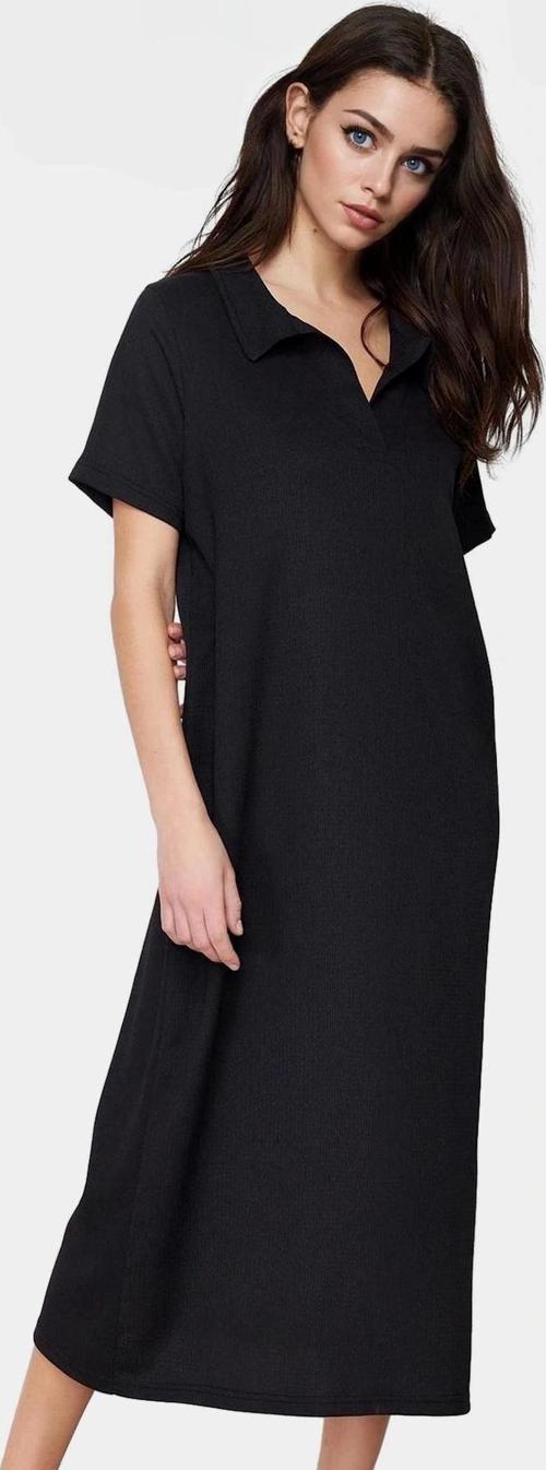 Rahat Kalıp Örme Midi Elbise Yazlık Polyester Kumaş Polo Yaka Kısa Kol Premium Kalite