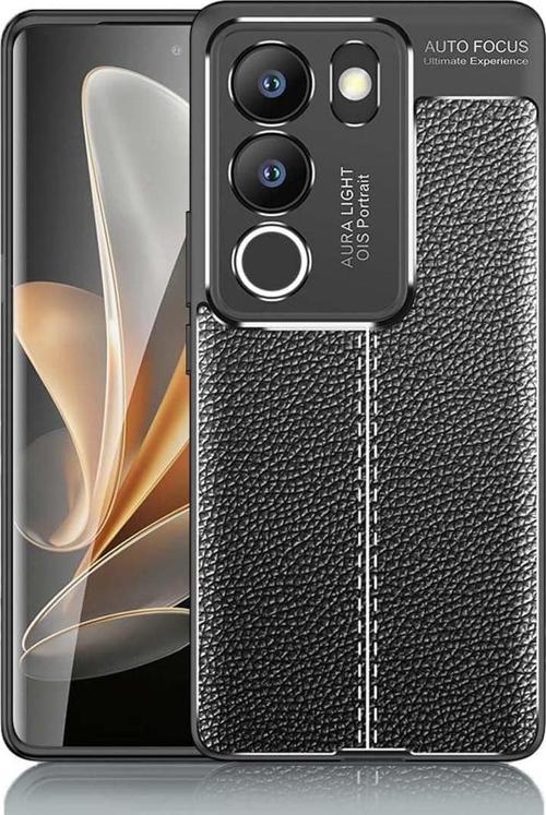 Vivo V29 Uyumlu Kamera Korumalı Deri Görünümlü Silikon Kılıf