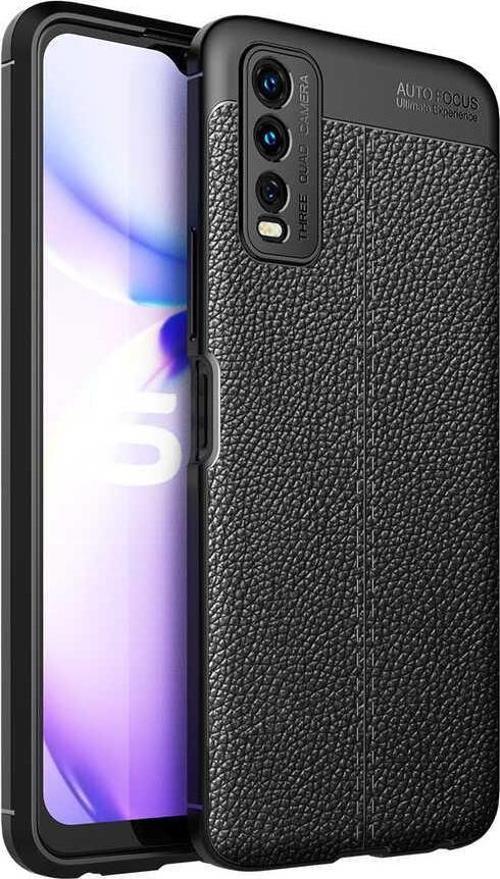 Vivo Y20 Uyumlu Kamera Korumalı Deri Görünümlü Silikon Kılıf