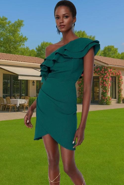 Asimetrik Yaka Mini Elbise Finike Dokuma Rahat ve Şık Günlük Kombin Özenle Seçilmiş Şık Görünüm