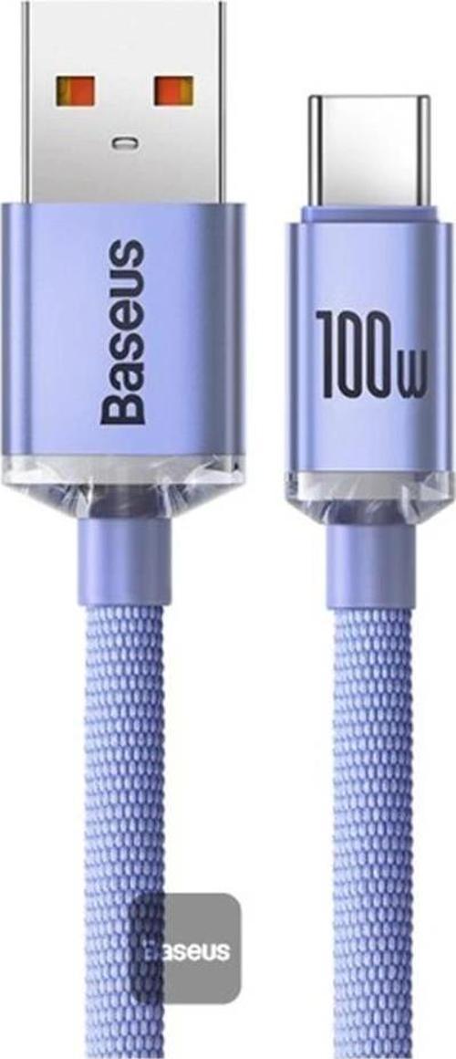 CAJY000405 1.2mt Crystal Cable USB-A to Type-C Fast Charge Data Cable 100W 5A1.2M-Purple