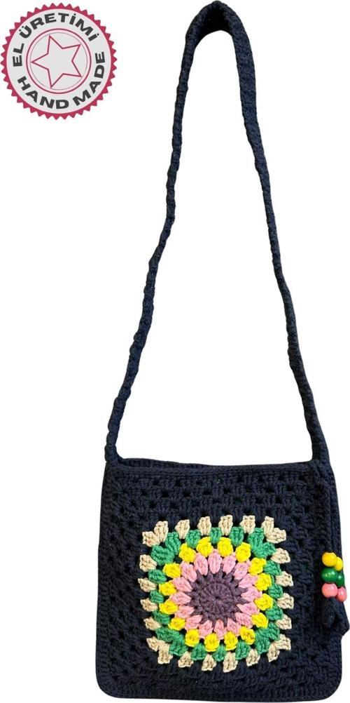 - Emine 9106 El Örgüsü Ahşap Boncuk Detaylı Mandala Model Omuz Çantası