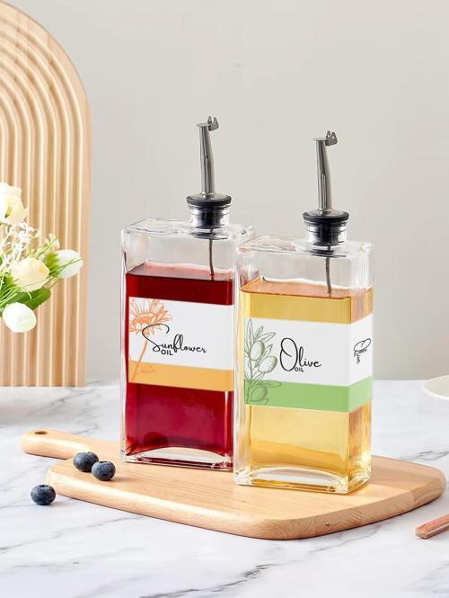 2 li Etiketli Dekoratif Cam Yağdanlık Sirkelik Sosluk Ayçiçek Zeytinyağı Saklama Kabı 500ml