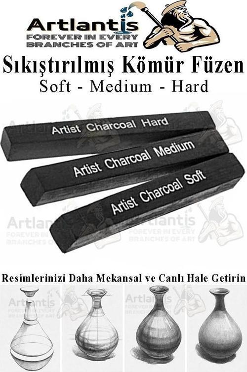 Sıkıştırılmış Kömür Füzen Seti 3 lü 1 Paket Siyah Kare Press Kömür Füzen Yassı Çizim Gölgelendirme Grafit Sanatsal