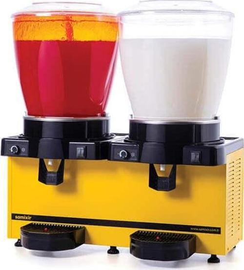 SM44.AY Twin Soğuk İçecek Dispenseri, 22+22 L, Panaromik, Analog, Fıskiyeli ve Karıştırıcılı, Sarı
