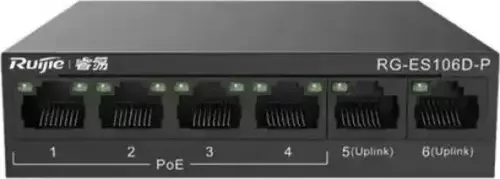 Reyee 6Port Rg-Es106F-P 10/100 2-Uplınk 54W 4Port Yönetilemez Poe Swıtch