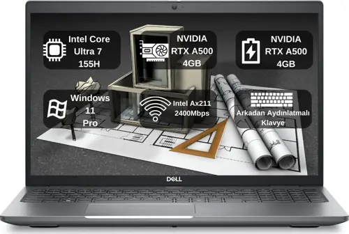 15.6" Precısıon M3591 Ctop3590Emea-Vp Ultra 7 155H-32Gb Ddr5 Ram-512Gb Nvme-4Gb Rtrx A500-W11 Pro