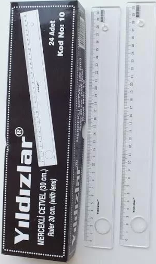 Plastik Mercekli Cetvel 30 Cm (1 Adet)