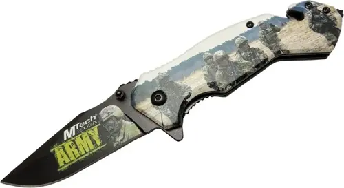 4 23 3 Army Kurtarma / Kamp Çakı 20cm - Yarı Otomatik, Kemerlikli, Cam Kırma Ve İp Kesme Aparatlı