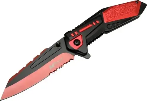 4173 Kırmızı Kamp Çakı 21cm - Yarı Otomatik, Kemerlikli, Testere Detaylı