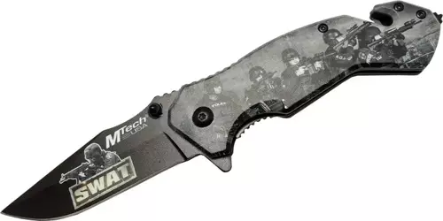 4 23 6 Swat Kurtarma / Kamp Çakı 20cm - Yarı Otomatik, Kemerlikli, Cam Kırma Ve İp Kesme Aparatlı