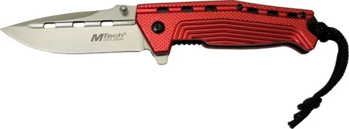 4-13-3 Kırmızı Kamp Çakı 19,5cm- Yarı Otomatik, Kemerlikli, İpli, Oluklu