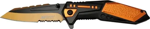 4171 Turuncu Kamp Çakı 21cm - Yarı Otomatik, Kemerlikli, Testere Detaylı