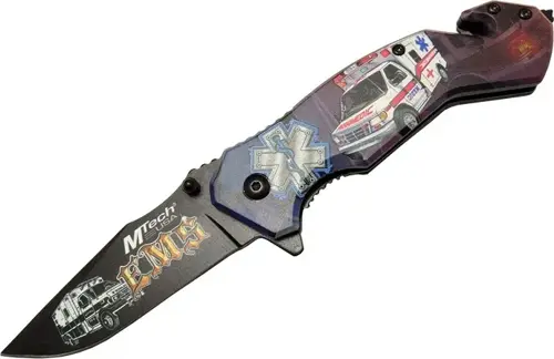 4 23 5 İlkyardım Kurtarma / Kamp Çakı 20cm - Yarı Otomatik, Kemerlikli, Cam Kırma Ve İp Kesme Aparatlı